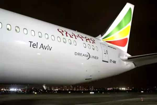 מטוס אתיופיאן איירליינס בשום תל אביב צילום- אתיופיאן איירליינס